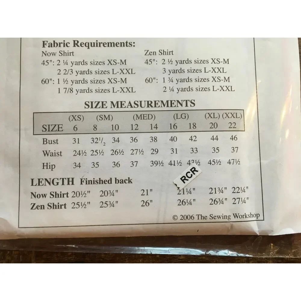 Sewing Workshop Pattern Womens Now & Zen Shirts 6-22 UNCUT
